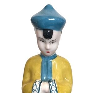 VTG Moriyama Occupied Japan Porcelain Figurine Man Yell/Blue 7.5" 1016